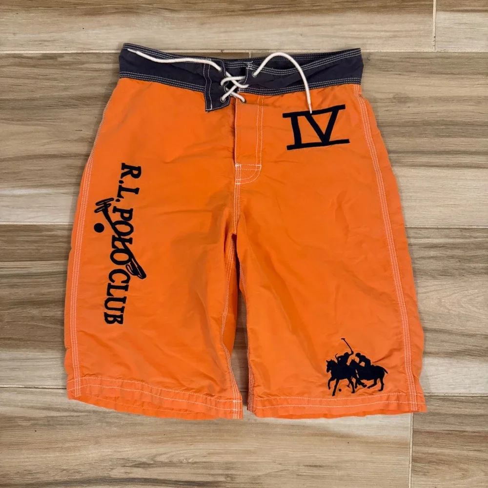 Polo Ralph Lauren Boys Orange Big Pony Board Shorts Swim Trunks Size M 12/14